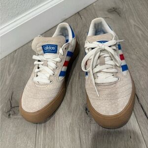Adidas Busenitz Cream Sneakers with Red and Blue Accents